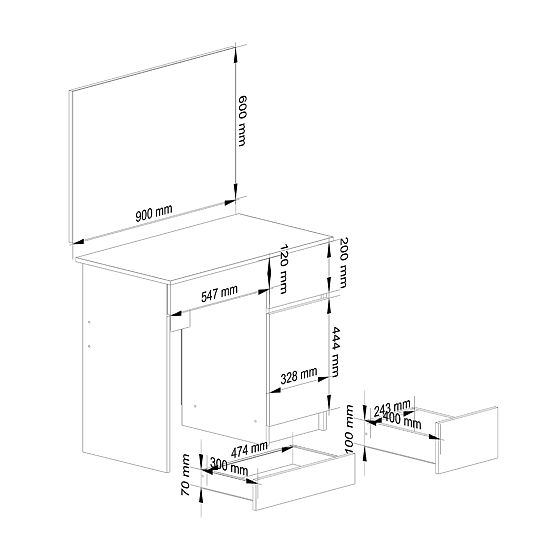 MASĂ DE TOALETĂ CU OGLINDĂ CLP P-2/SL 900x600 DREAPTA PK ALBĂ