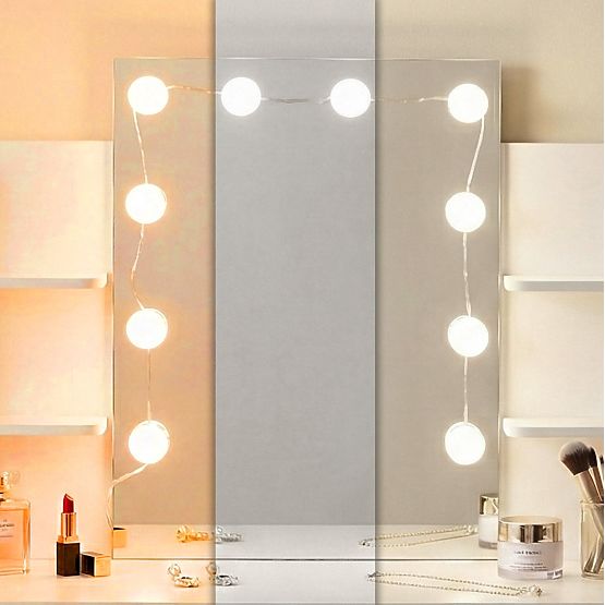 Masa de toaletă mare cu oglindă și iluminare LED 3 culori rafturi sertare ModernHome