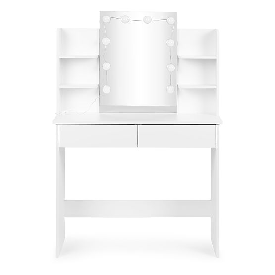 Masa de toaletă mare cu oglindă și iluminare LED 3 culori rafturi sertare ModernHome
