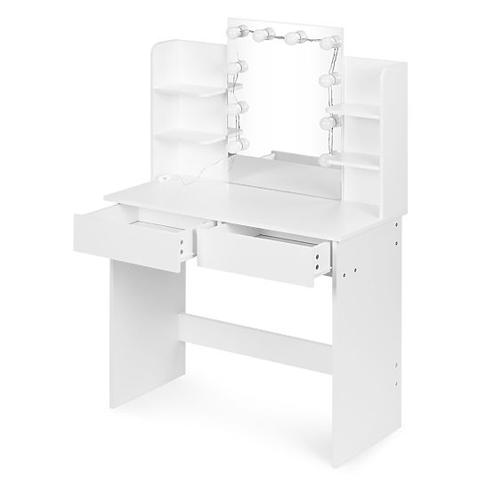 Masa de toaletă mare cu oglindă și iluminare LED 3 culori rafturi sertare ModernHome
