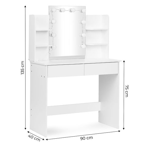 Masa de toaletă mare cu oglindă și iluminare LED 3 culori rafturi sertare ModernHome