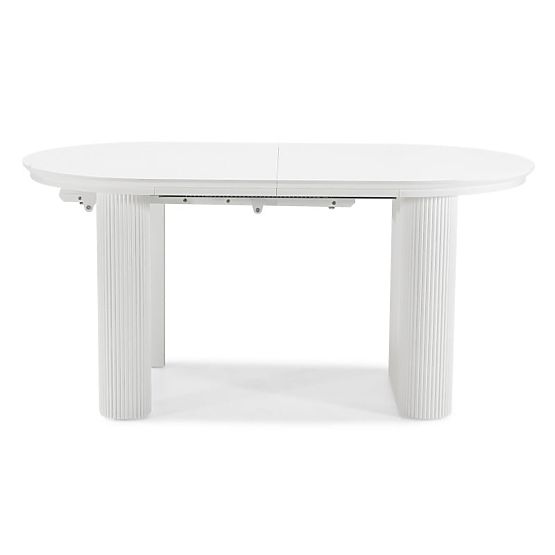 Masa extensibilă Audrey 160-240 cm, ovală, albă, cu caneluri, forme rotunjite