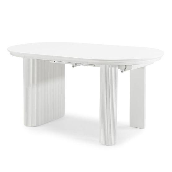 Masa extensibilă Audrey 160-240 cm, ovală, albă, cu caneluri, forme rotunjite