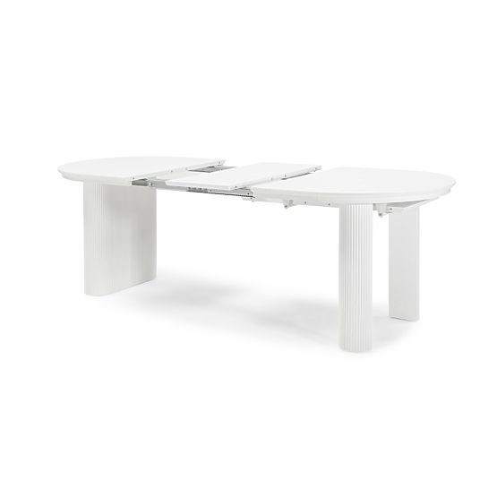 Masa extensibilă Audrey 160-240 cm, ovală, albă, cu caneluri, forme rotunjite