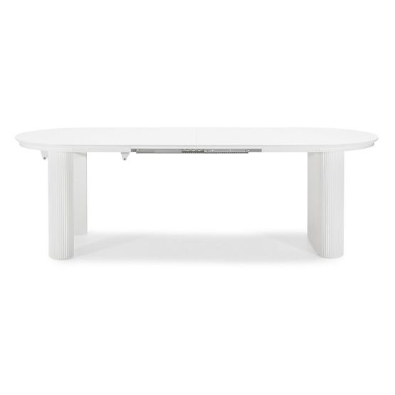 Masa extensibilă Audrey 160-240 cm, ovală, albă, cu caneluri, forme rotunjite