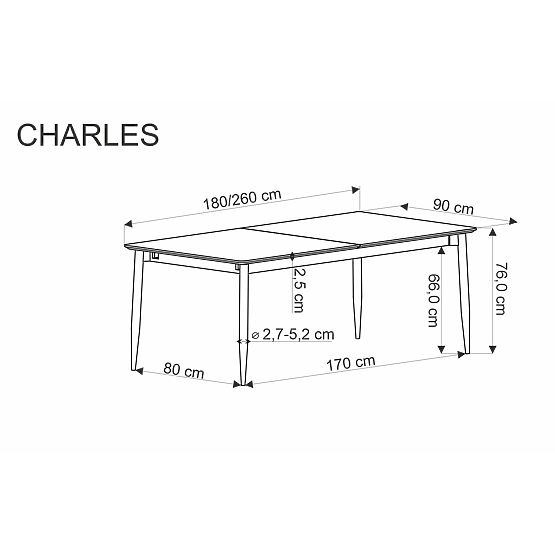 Masa extensibilă CHARLES, blat - marmură gri, picioare - negre