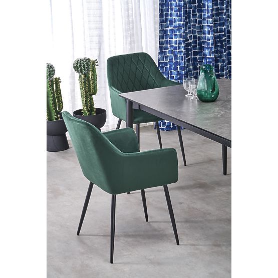 Masa extensibilă CHARLES, blat - marmură gri, picioare - negre