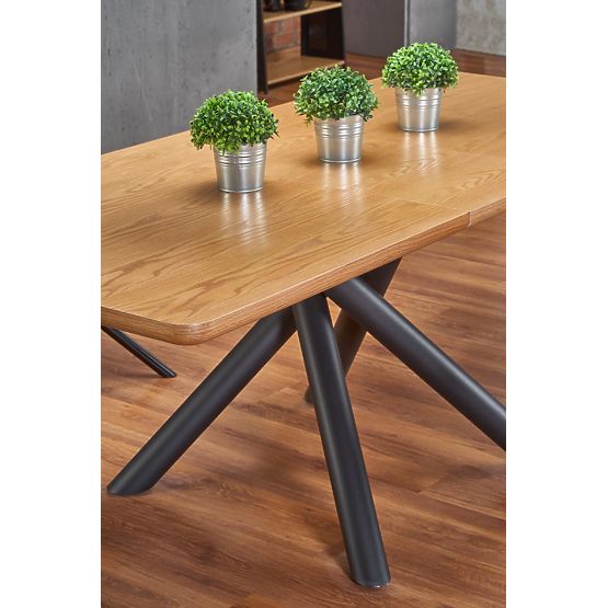 Masa extensibilă DERRICK stejar natural / negru (2p=1buc)