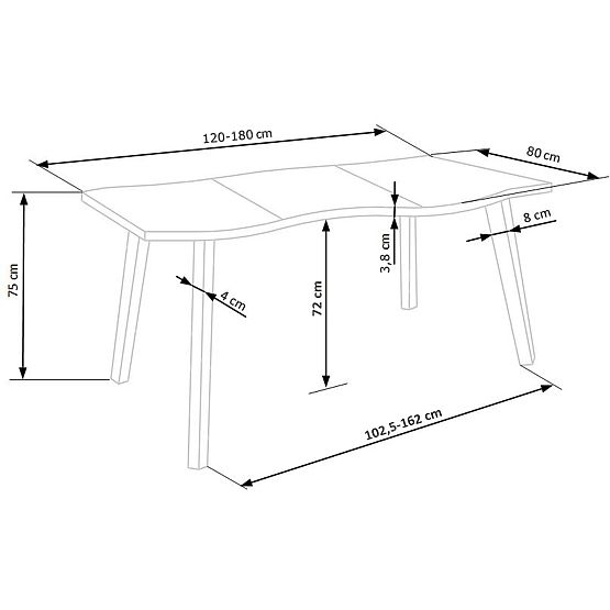 Masă extensibilă DICKSON 120-180/80 cm, blat - natural, picioare - negre (2p=1buc)
