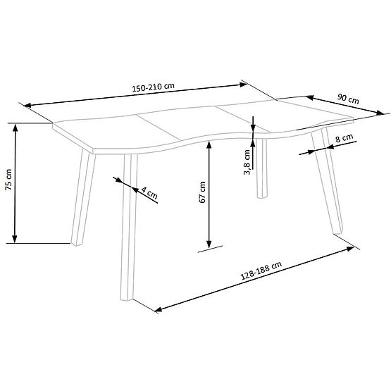 Masa extensibilă DICKSON 2 150-210/90 cm, blat - natural, picioare - negre (2p=1buc)