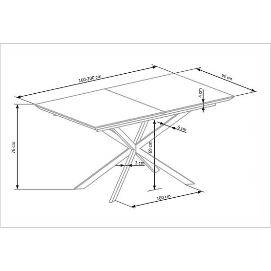 Masa extensibilă DIESEL blat - marmură albă / gri închis, picioare - negru (2p=1buc)