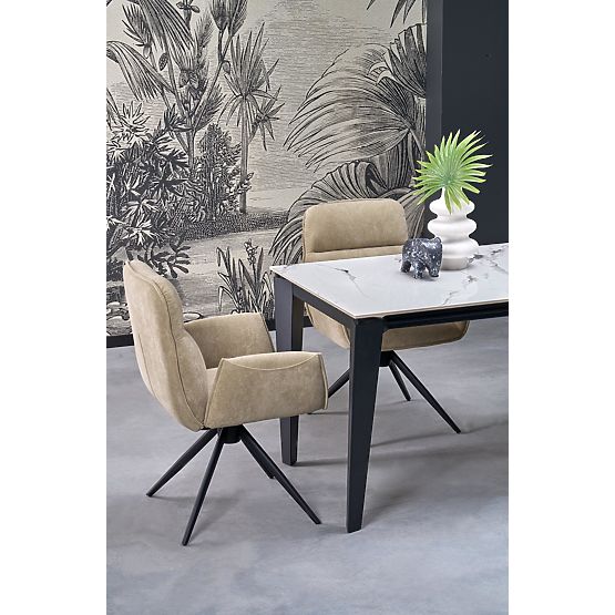 Masa extensibilă FELIX, blat - marmură albă, picioare - negre (2p=1buc)