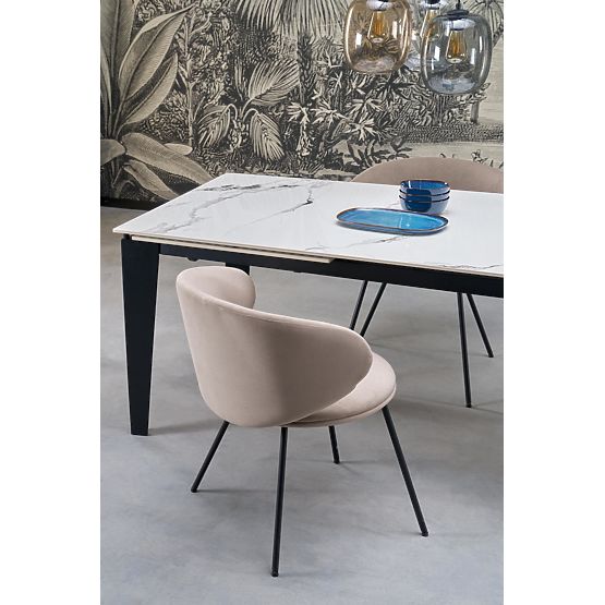 Masa extensibilă FELIX, blat - marmură albă, picioare - negre (2p=1buc)