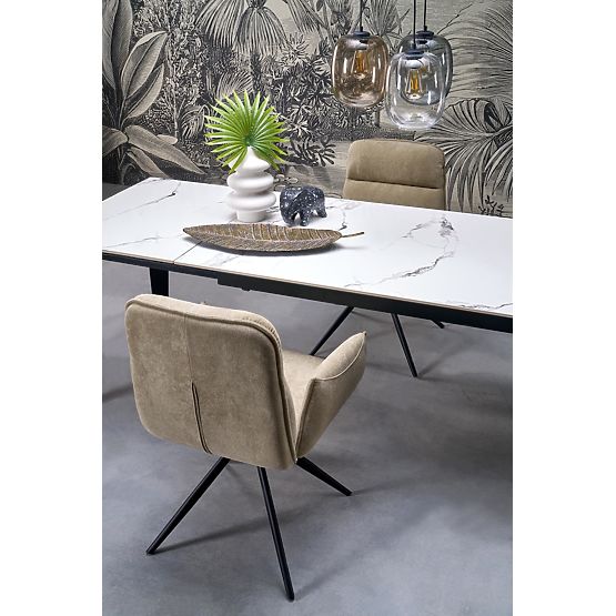 Masa extensibilă FELIX, blat - marmură albă, picioare - negre (2p=1buc)