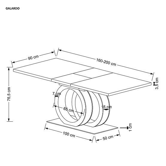 Masa extensibilă GALARDO, alb / auriu (3p=1buc)