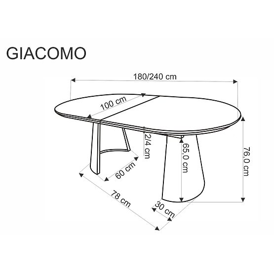 Masa extensibilă GIACOMO, blat - natural, picior - negru (2p=1buc)