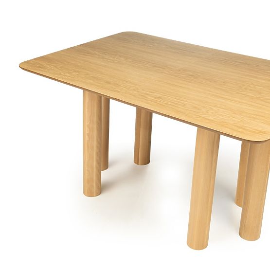 Masa extensibilă Loa 140-200 cm, furnir de stejar, natural, lemn de fag, rotunjit