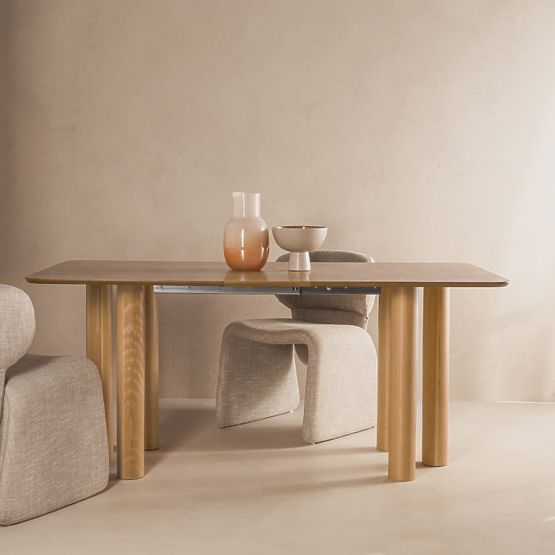 Masa extensibilă Loa 140-200 cm, furnir de stejar, natural, lemn de fag, rotunjit