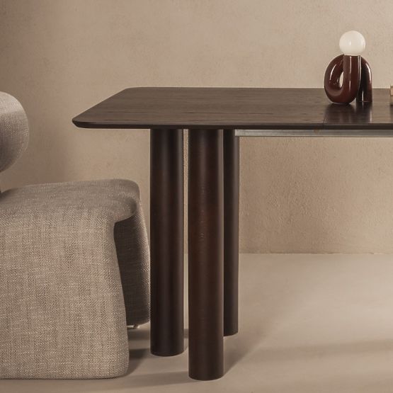 Masa extensibilă Loa 140-200 cm, furnir de stejar, nuc, lemn de fag, rotunjit