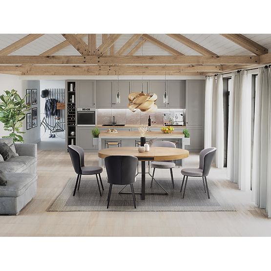 Masa extensibilă MERCY, blat - stejar auriu, picioare - negre (2p=1buc)