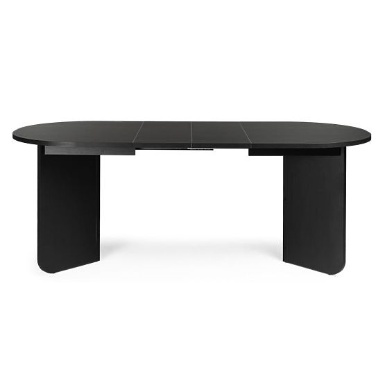 Masă extensibilă Mou 140-200 cm, neagră cu structură de lemn, blat oval