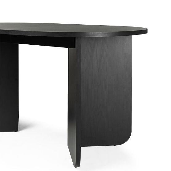 Masă extensibilă Mou 140-200 cm, neagră cu structură de lemn, blat oval