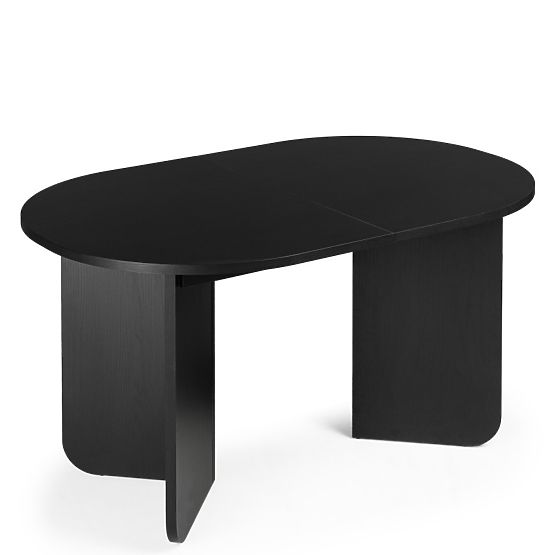 Masă extensibilă Mou 140-200 cm, neagră cu structură de lemn, blat oval