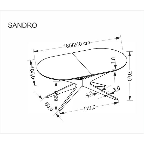 Masă extensibilă SANDRO, neagră (2p=1buc)