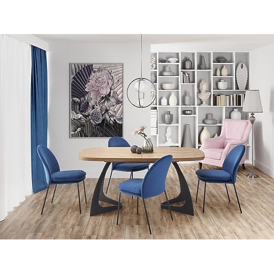 Masa extensibilă VELDON, blat - stejar natural, picioare - negre (2p=1buc)