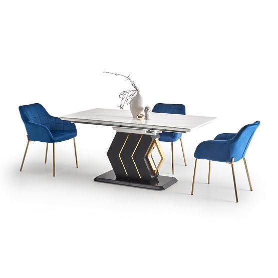 Masa extensibilă VINCENZO blat: marmură albă, picior negru/auriu (3p=1buc)