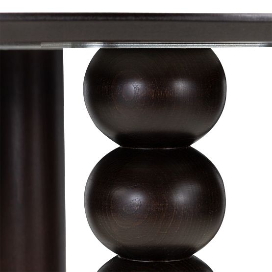 Masă rotundă Bolla 100 cm, furnir de stejar, nuc, picior decorativ cu bile