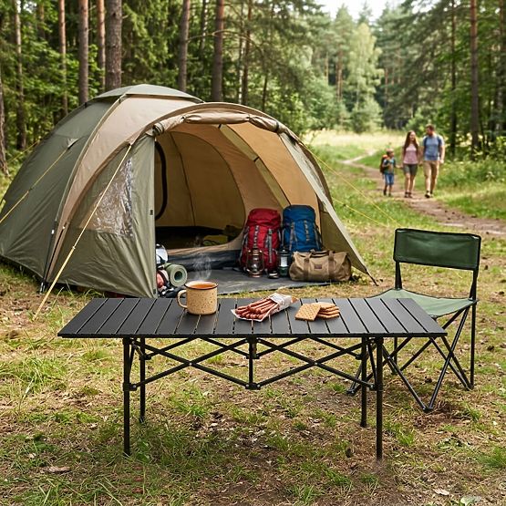 Masă turistică pliabilă 120x55 cm camping cu geantă neagră MultiGarden