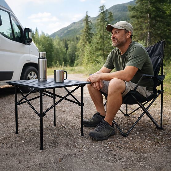 Masă turistică pliabilă 53x55 cm de camping cu geantă neagră MultiGarden