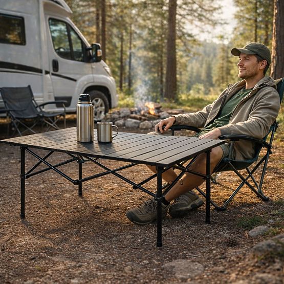 Masă turistică pliabilă 95x55 cm camping cu geantă neagră MultiGarden