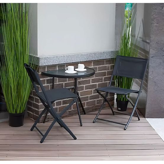 Măsuță de cafea semicirculară din sticlă pentru balcon, terasă, patio neagră