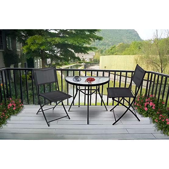 Măsuță de cafea semicirculară din sticlă pentru balcon, terasă, patio neagră
