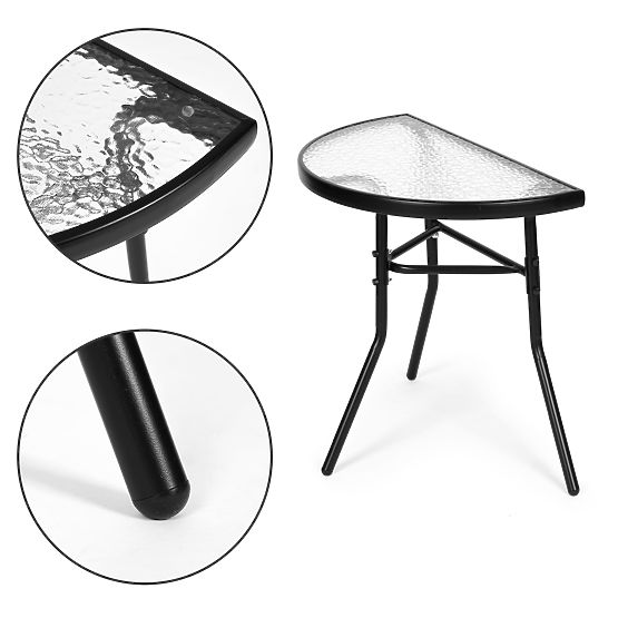 Măsuță de cafea semicirculară din sticlă pentru balcon, terasă, patio neagră