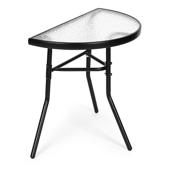 Măsuță de cafea semicirculară din sticlă pentru balcon, terasă, patio neagră