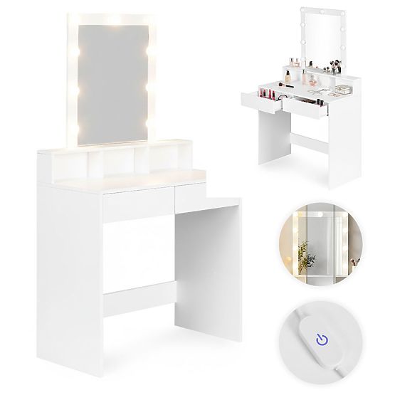 Măsuță de toaletă cosmetică cu oglindă și iluminare LED 3 culori setare luminozitate ModernHome