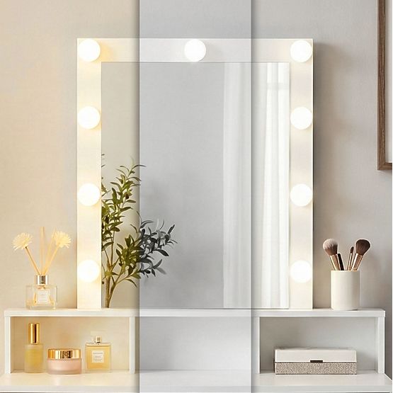 Măsuță de toaletă cosmetică cu oglindă și iluminare LED 3 culori setare luminozitate ModernHome