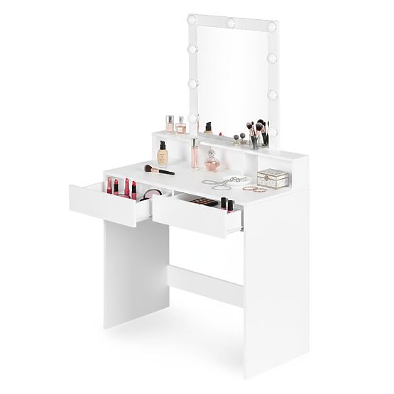 Măsuță de toaletă cosmetică cu oglindă și iluminare LED 3 culori setare luminozitate ModernHome