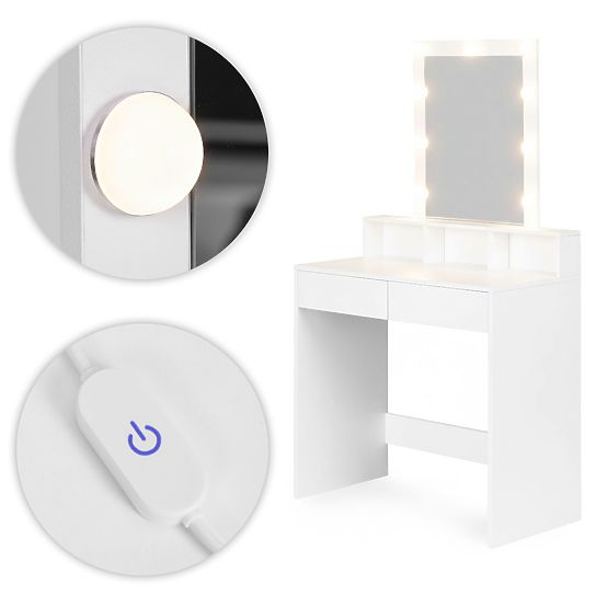 Măsuță de toaletă cosmetică cu oglindă și iluminare LED 3 culori setare luminozitate ModernHome
