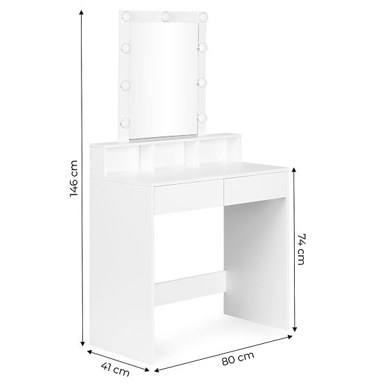 Măsuță de toaletă cosmetică cu oglindă și iluminare LED 3 culori setare luminozitate ModernHome