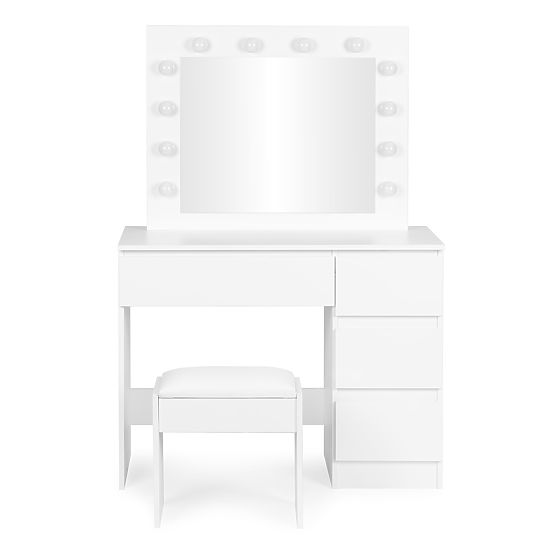 Măsuță de toaletă cosmetică cu oglindă și iluminare LED 4 sertare taburet ModernHome