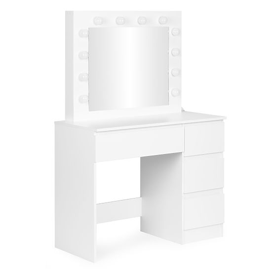Măsuță de toaletă cosmetică cu oglindă și iluminare LED 4 sertare taburet ModernHome