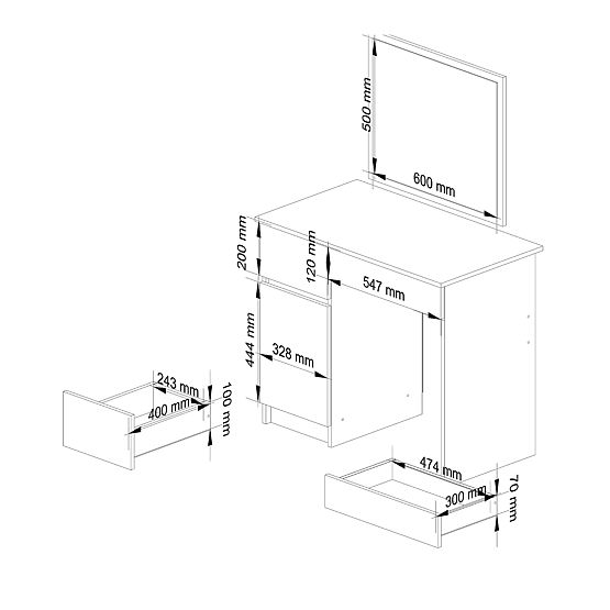 Măsuță de toaletă cu oglindă CLP P-2/SL STÂNGA PK ALBĂ