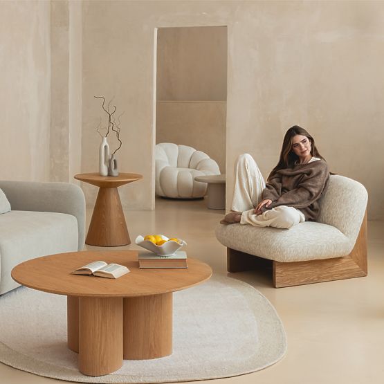 Măsuță laterală Abisko, 60 cm, rotundă, furnir din stejar natural