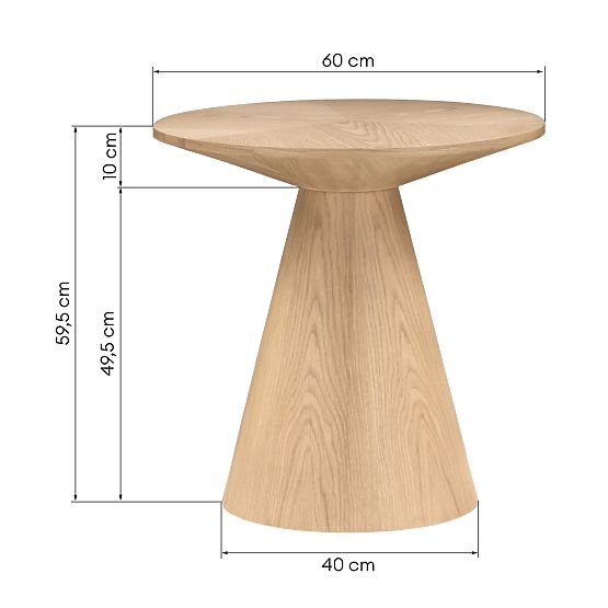Măsuță laterală Abisko, 60 cm, rotundă, furnir din stejar natural
