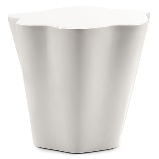Măsuță laterală Bow 49 cm, bej-gri, lucioasă, forme rotunjite