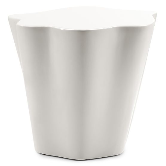 Măsuță laterală Bow 49 cm, bej-gri, lucioasă, forme rotunjite